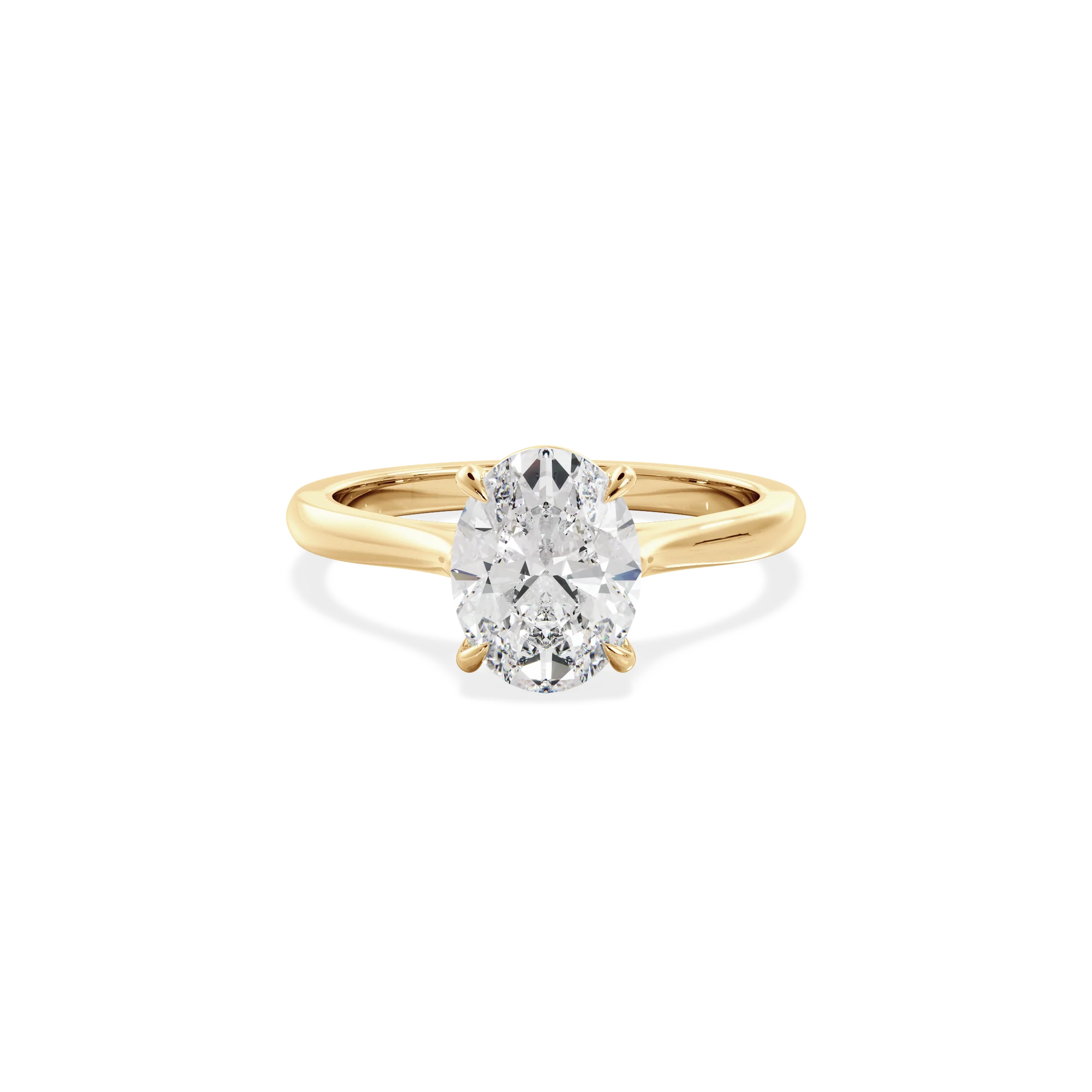 Oval solitaire with elevated shoulders gold