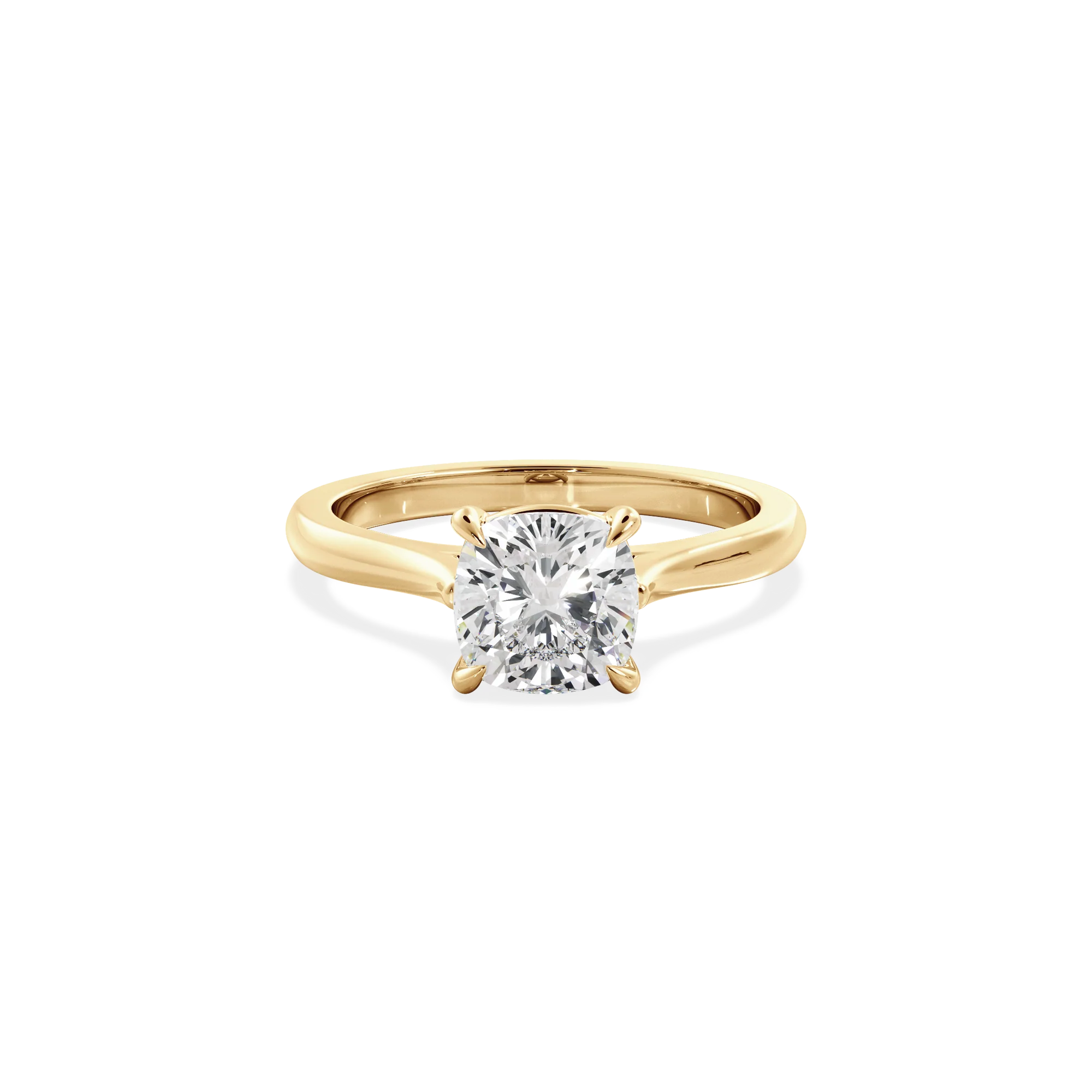 Cushion solitaire with elevated shoulders gold