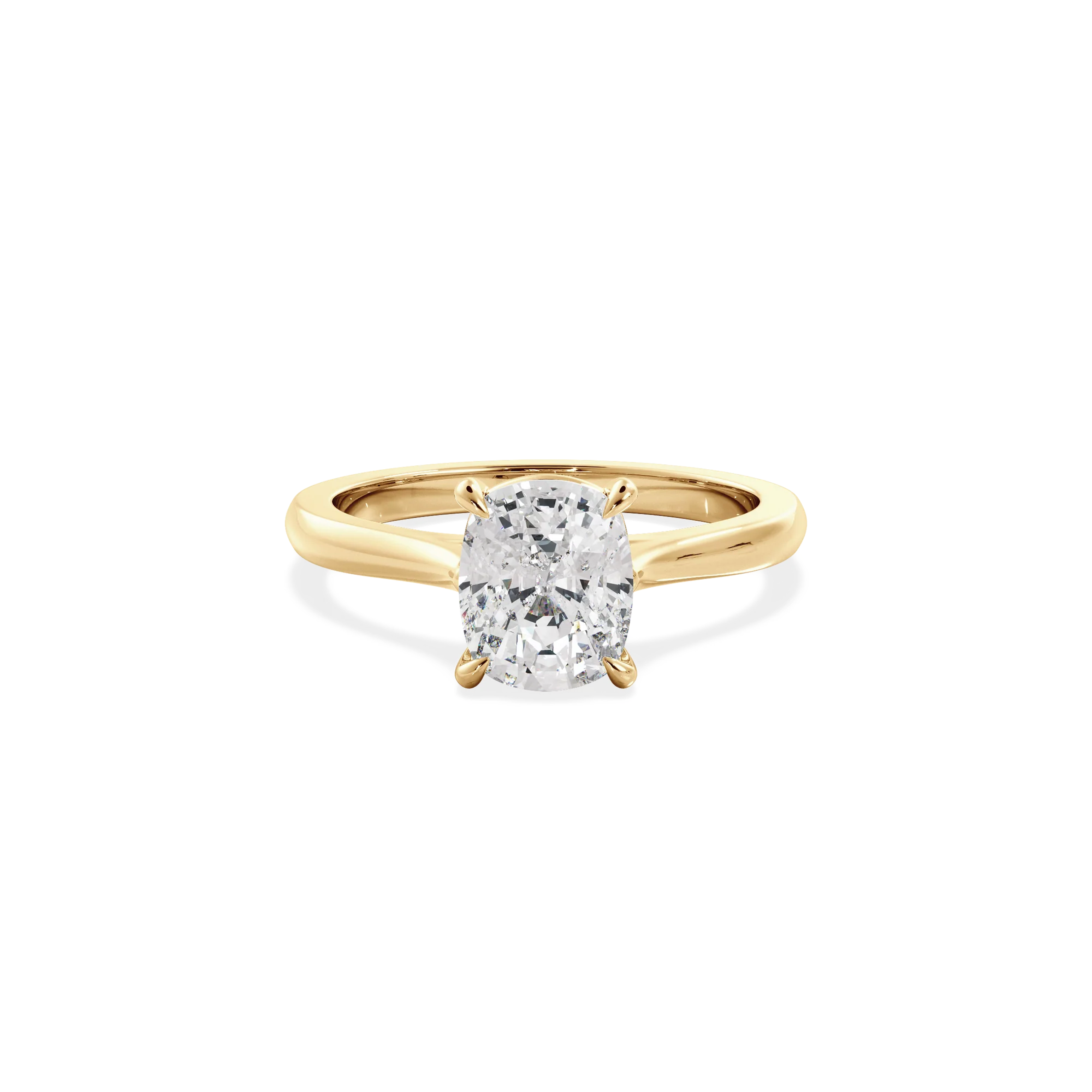 Elongated Cushion solitaire with elevated shoulders gold