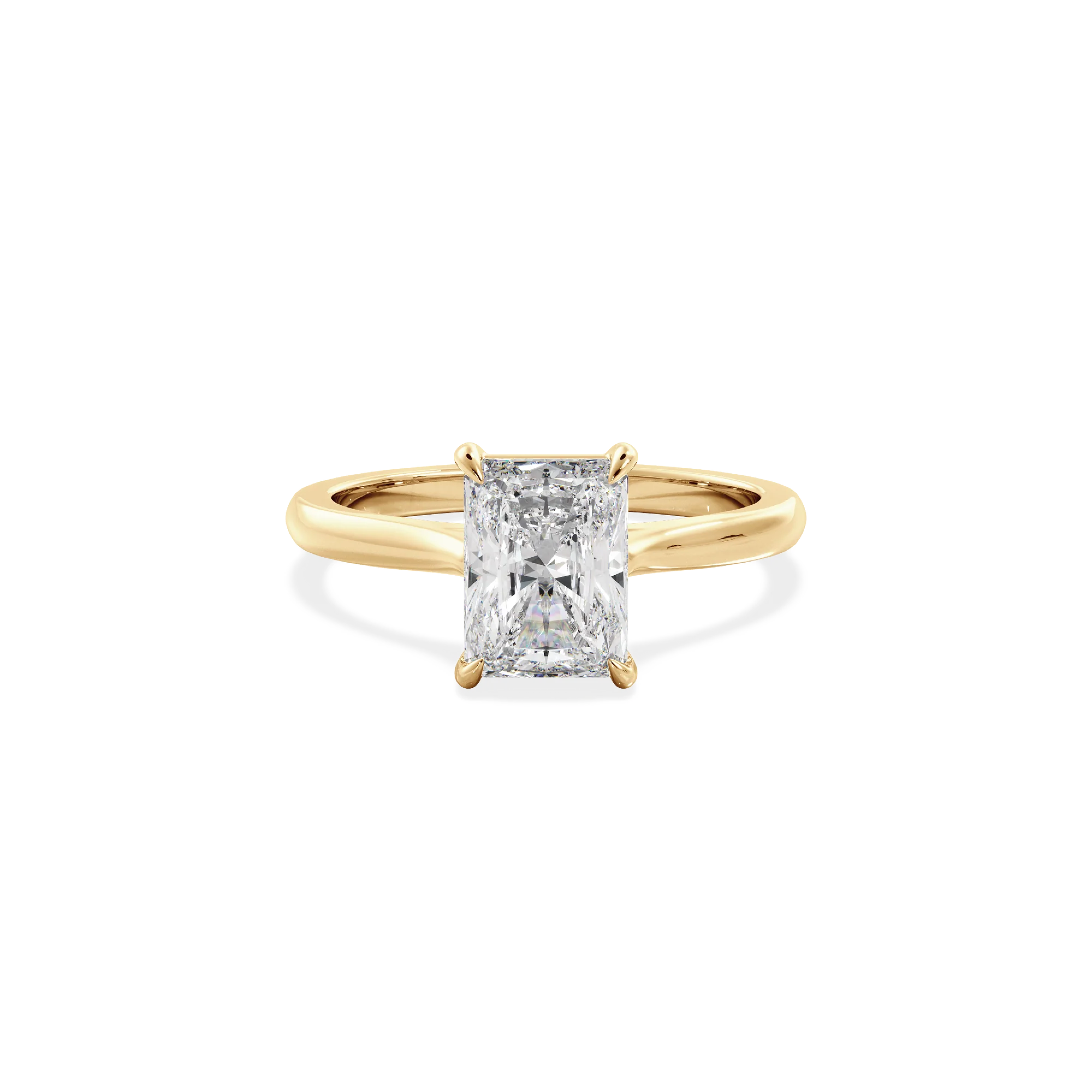 Radiant solitaire with elevated shoulders gold