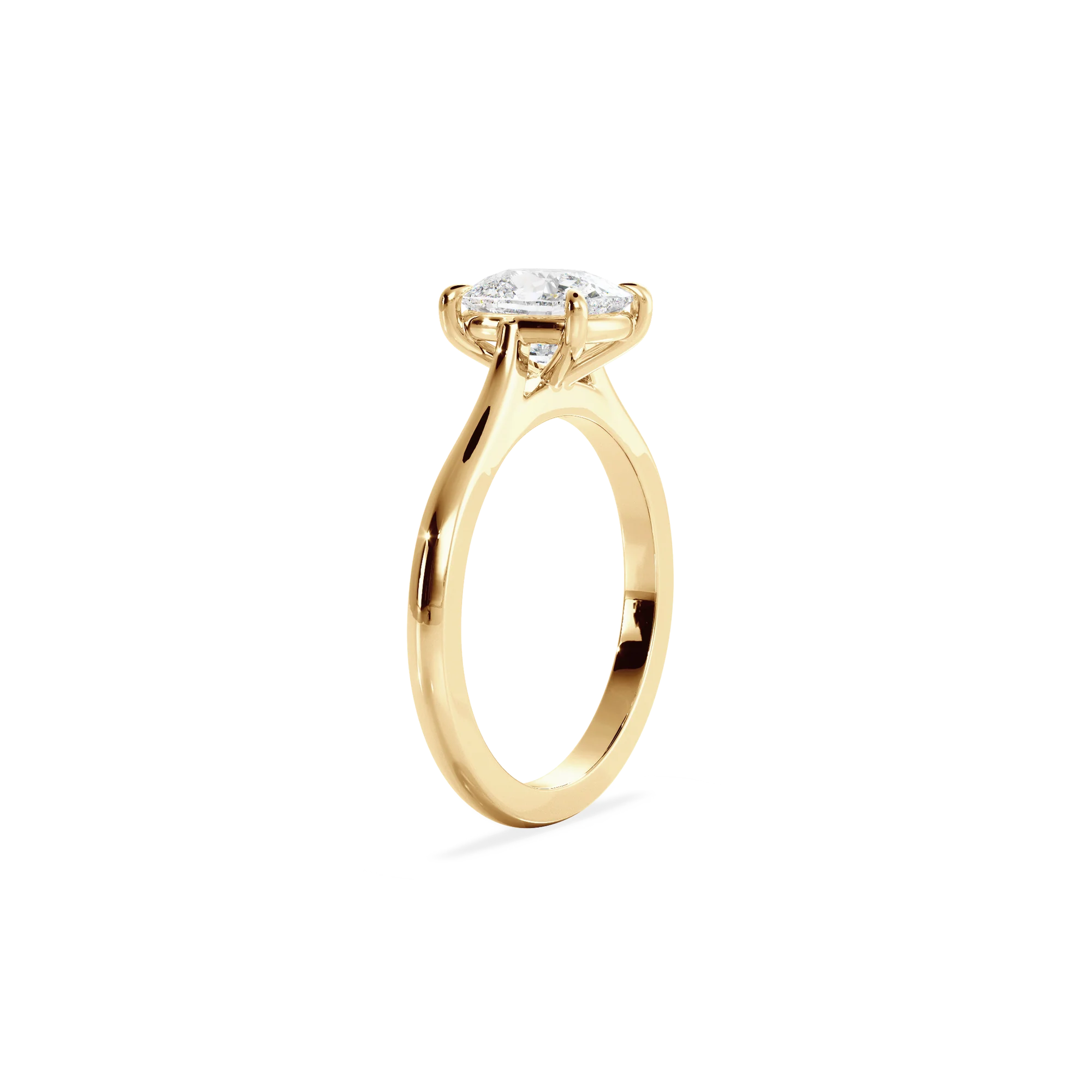 Elongated Cushion solitaire with elevated shoulders gold