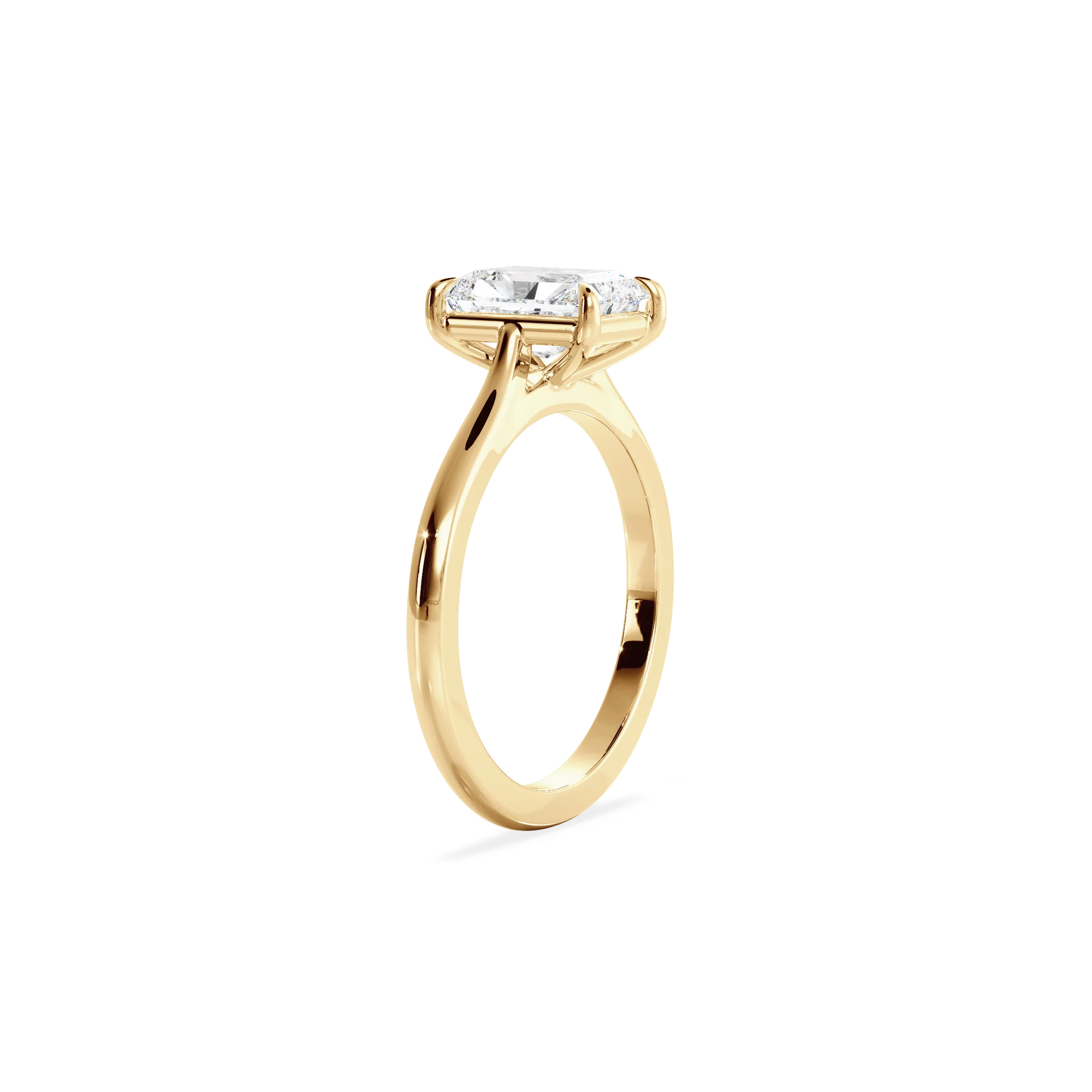 Radiant solitaire with elevated shoulders gold