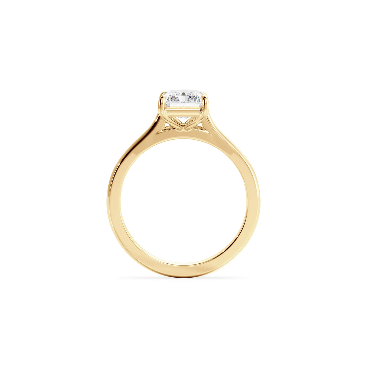 Radiant solitaire with elevated shoulders gold