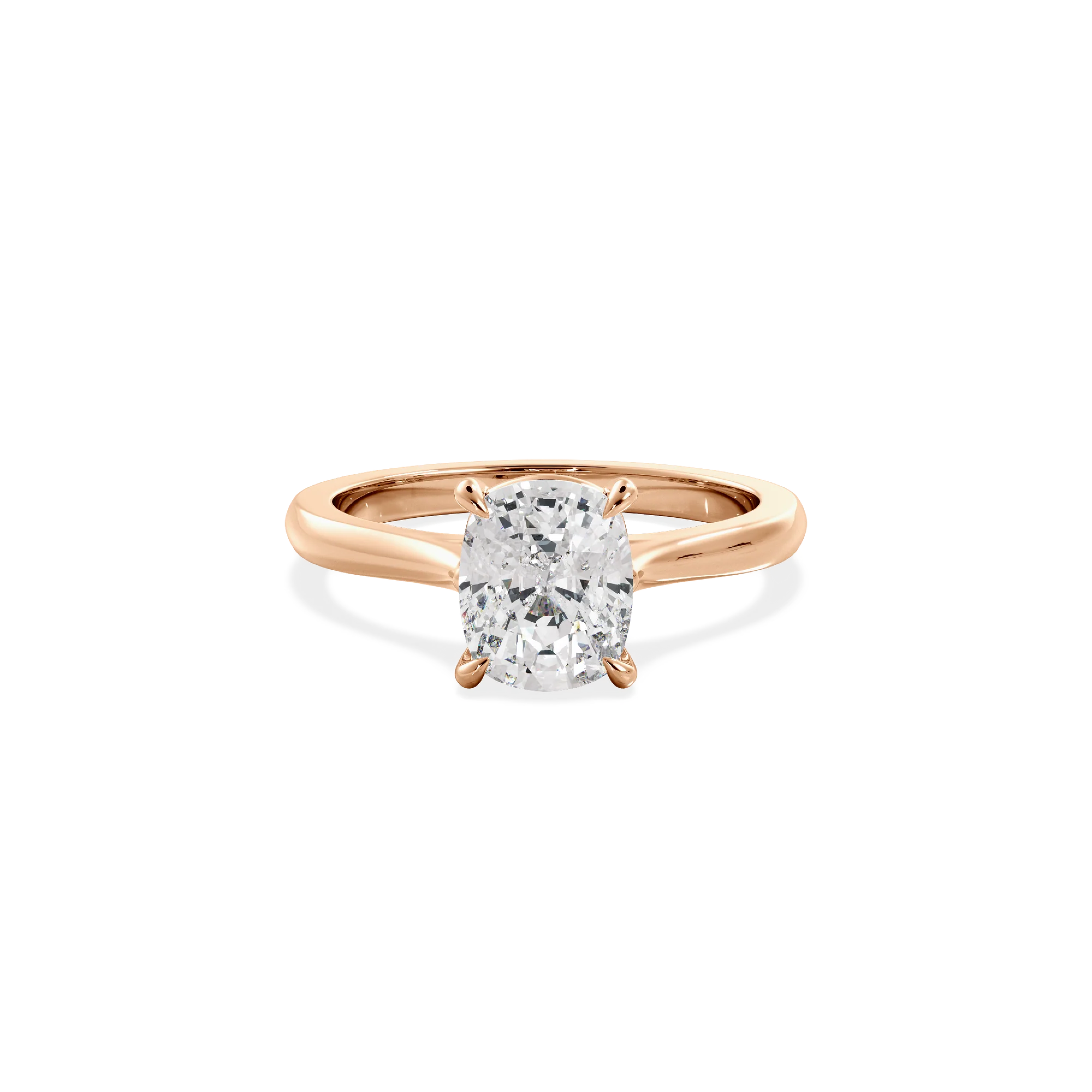 Elongated Cushion solitaire with elevated shoulders rose gold