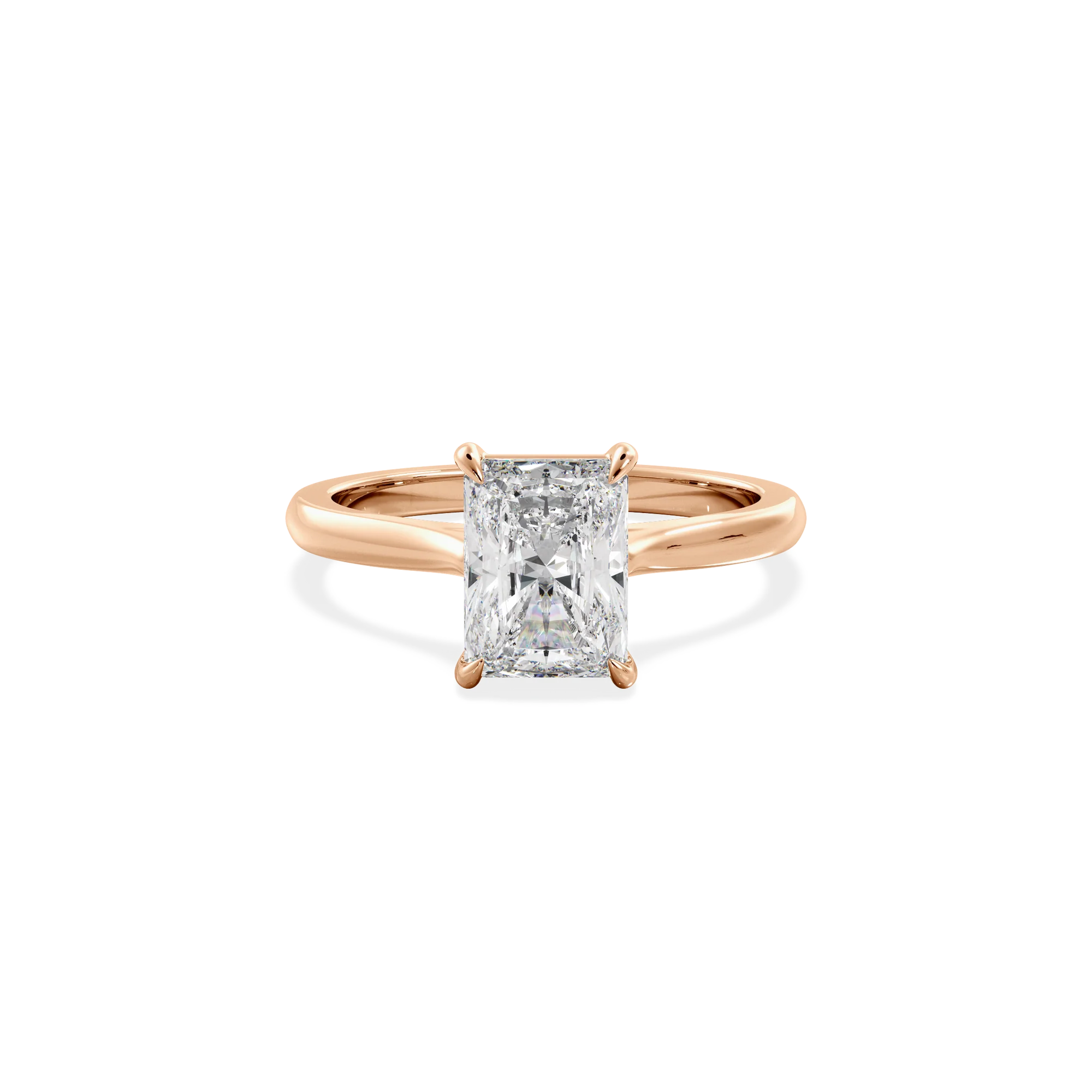Radiant solitaire with elevated shoulders rose gold