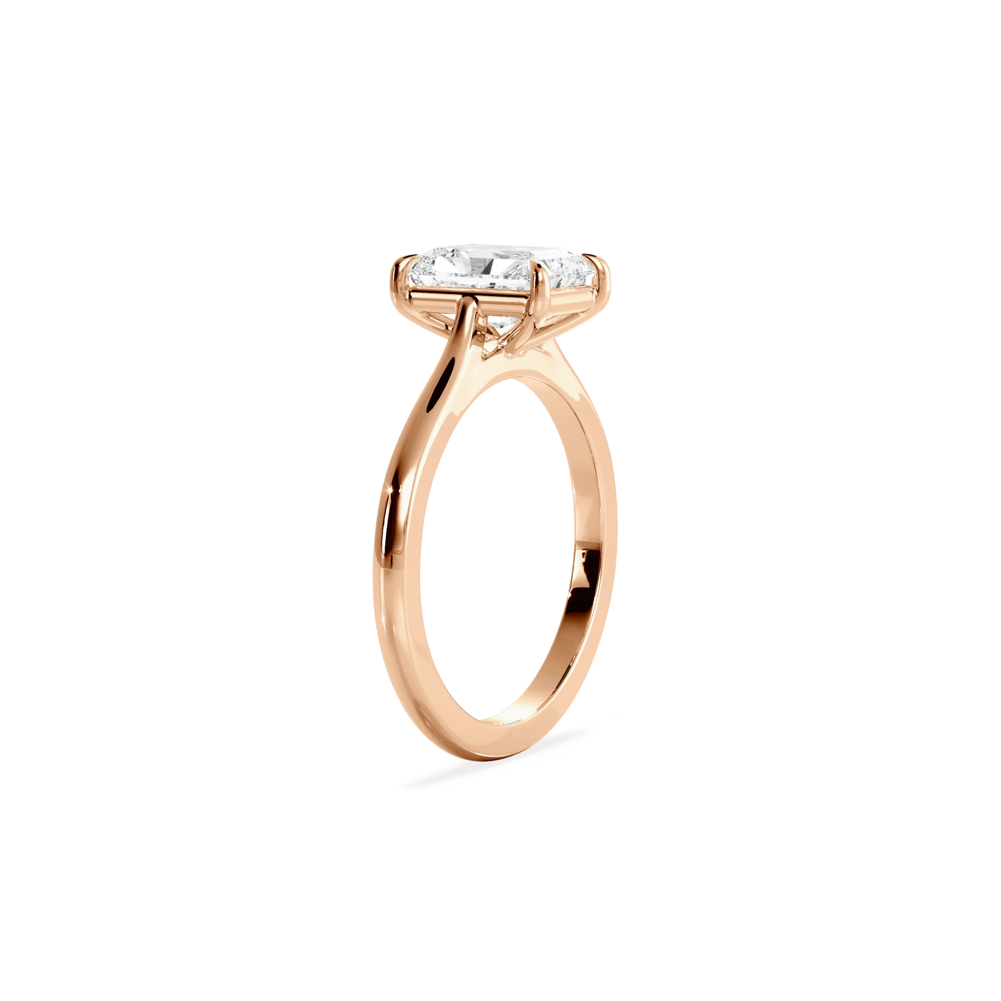 Radiant solitaire with elevated shoulders rose gold