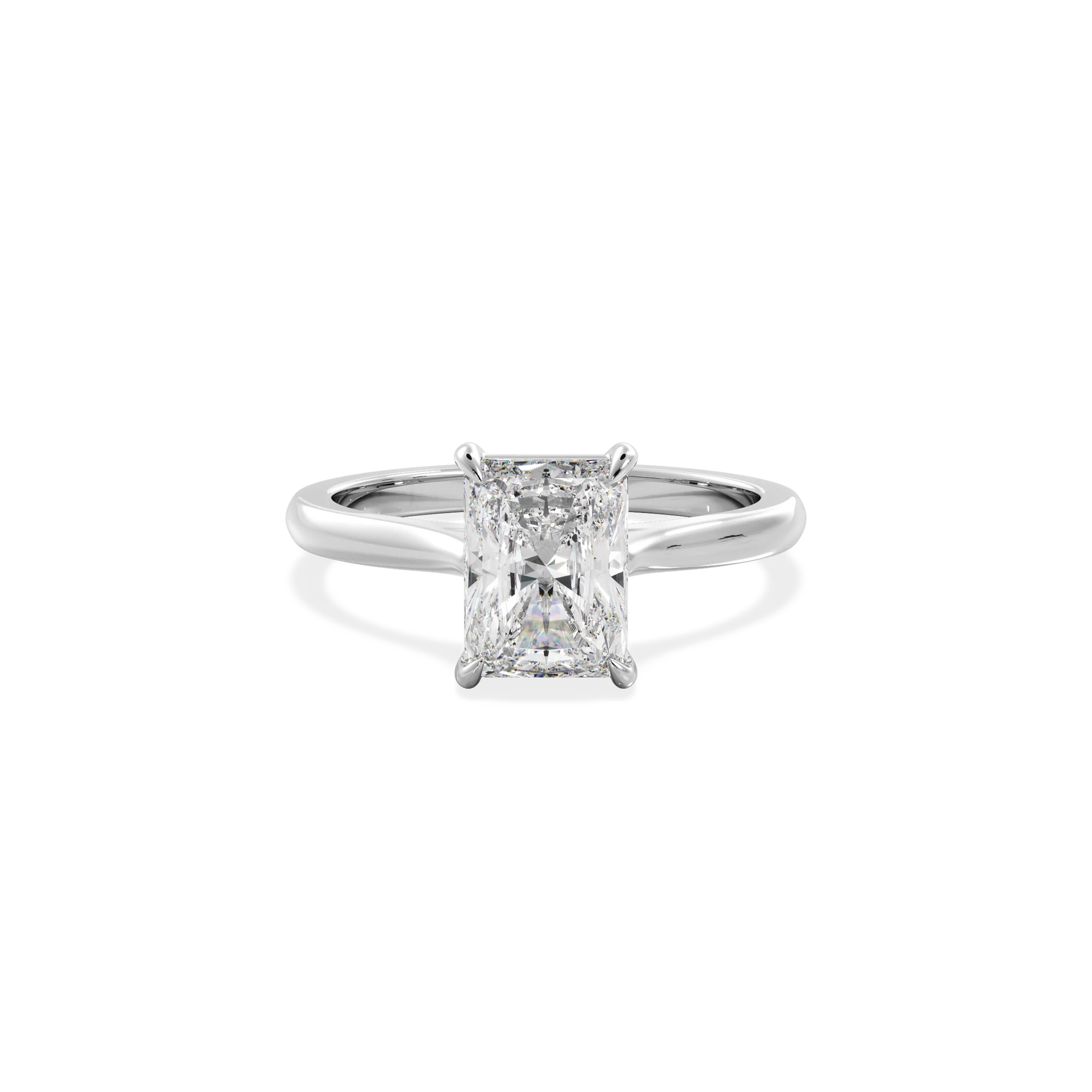 Radiant solitaire with elevated shoulders silver