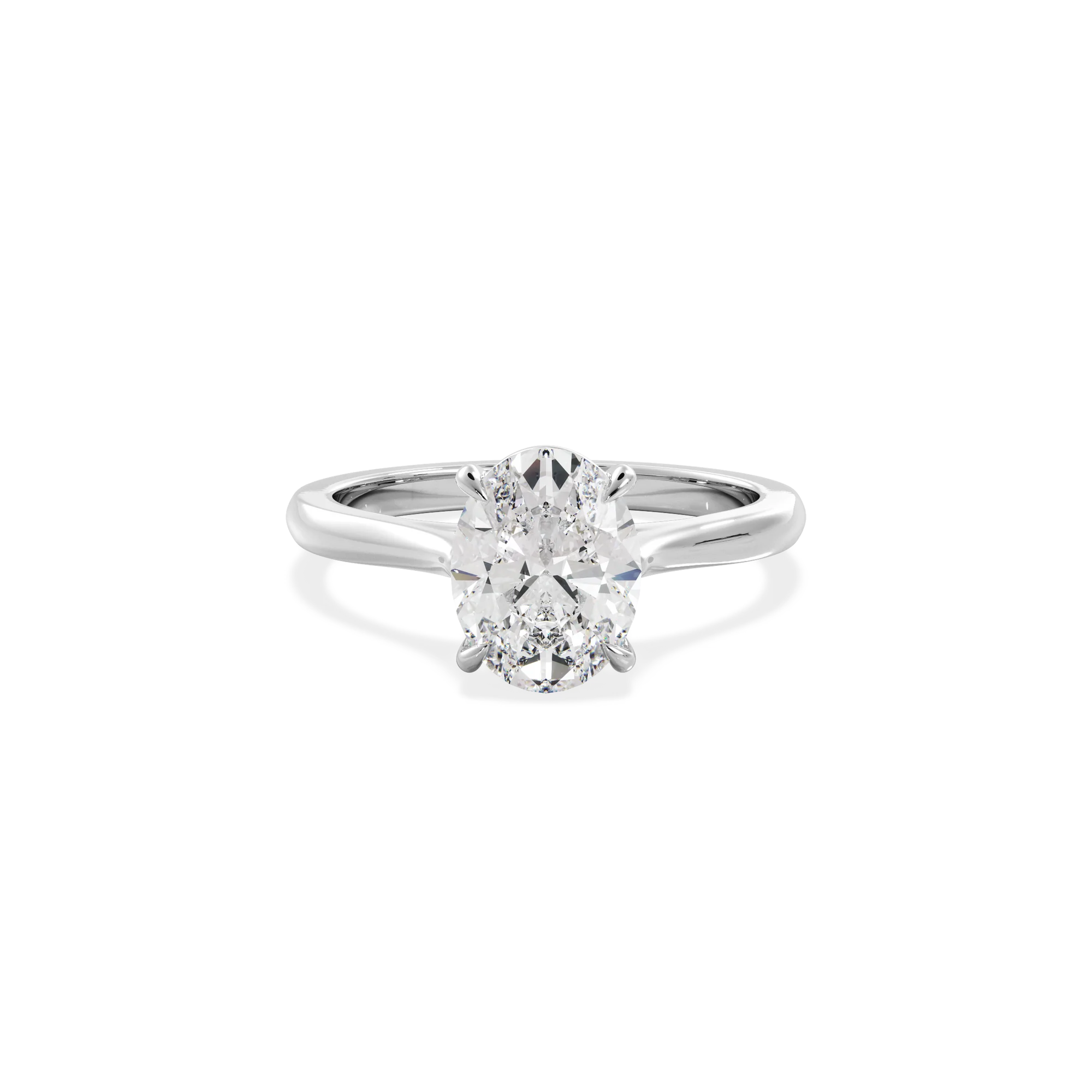 Oval solitaire with elevated shoulders silver