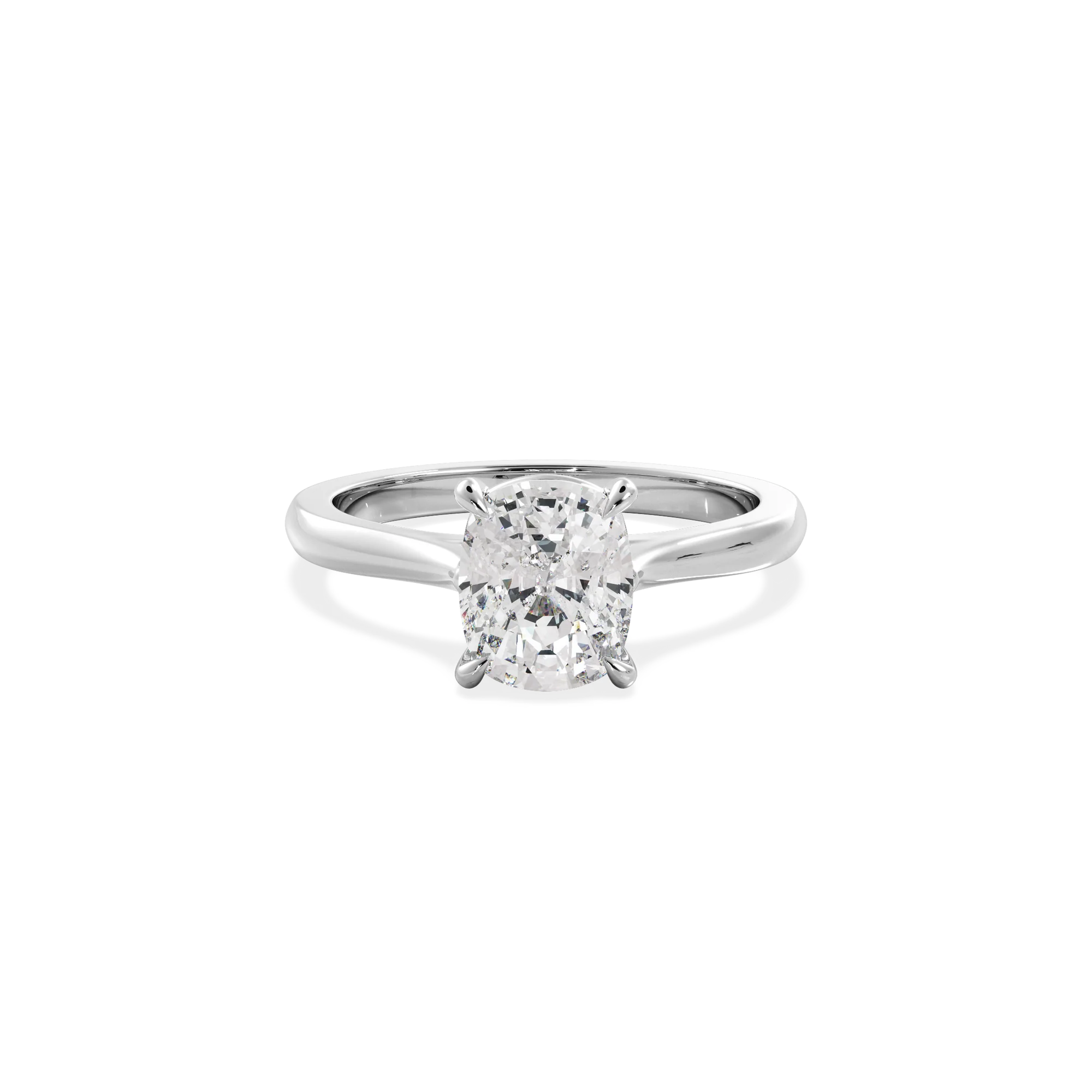 Elongated Cushion solitaire with elevated shoulders white gold