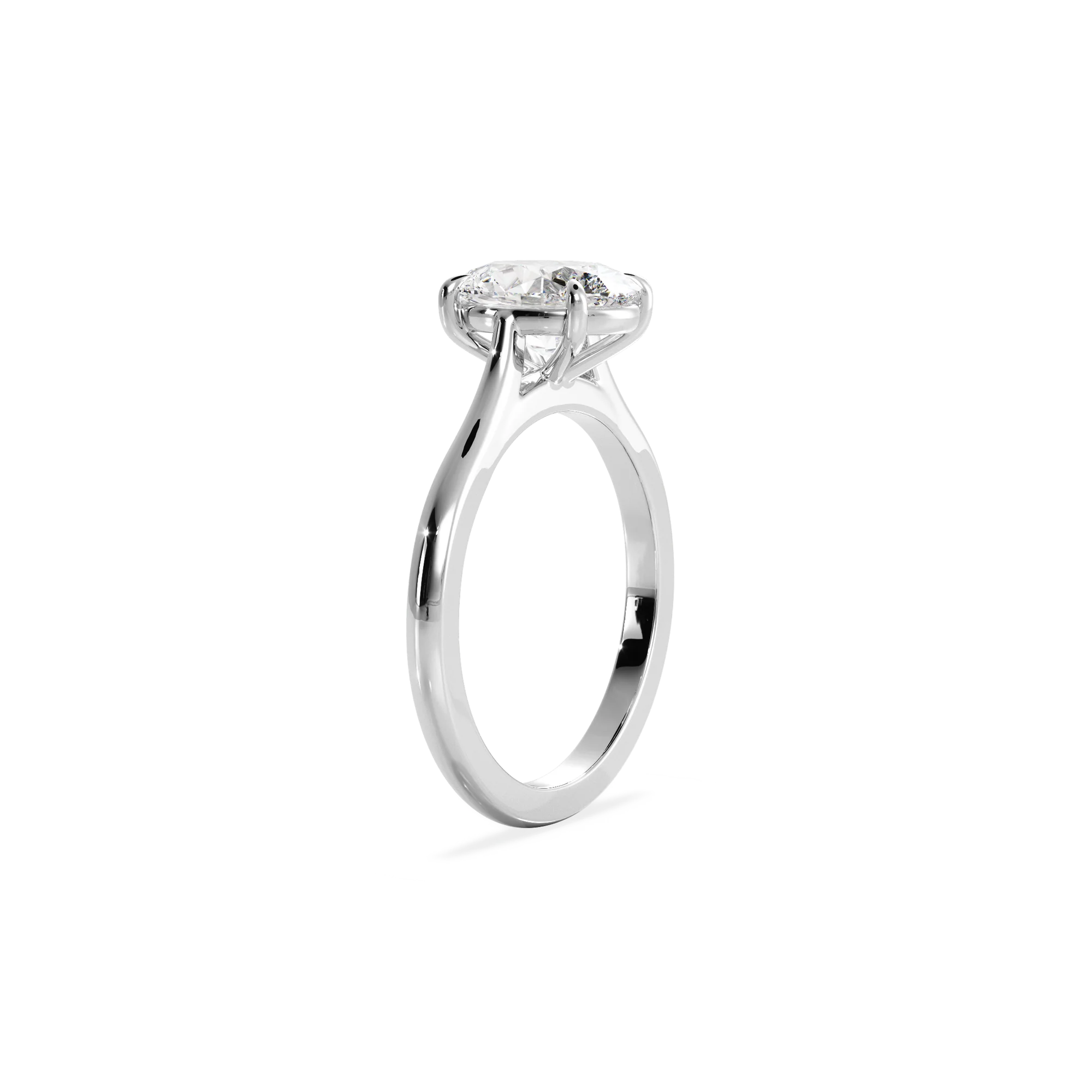 Oval solitaire with elevated shoulders silver