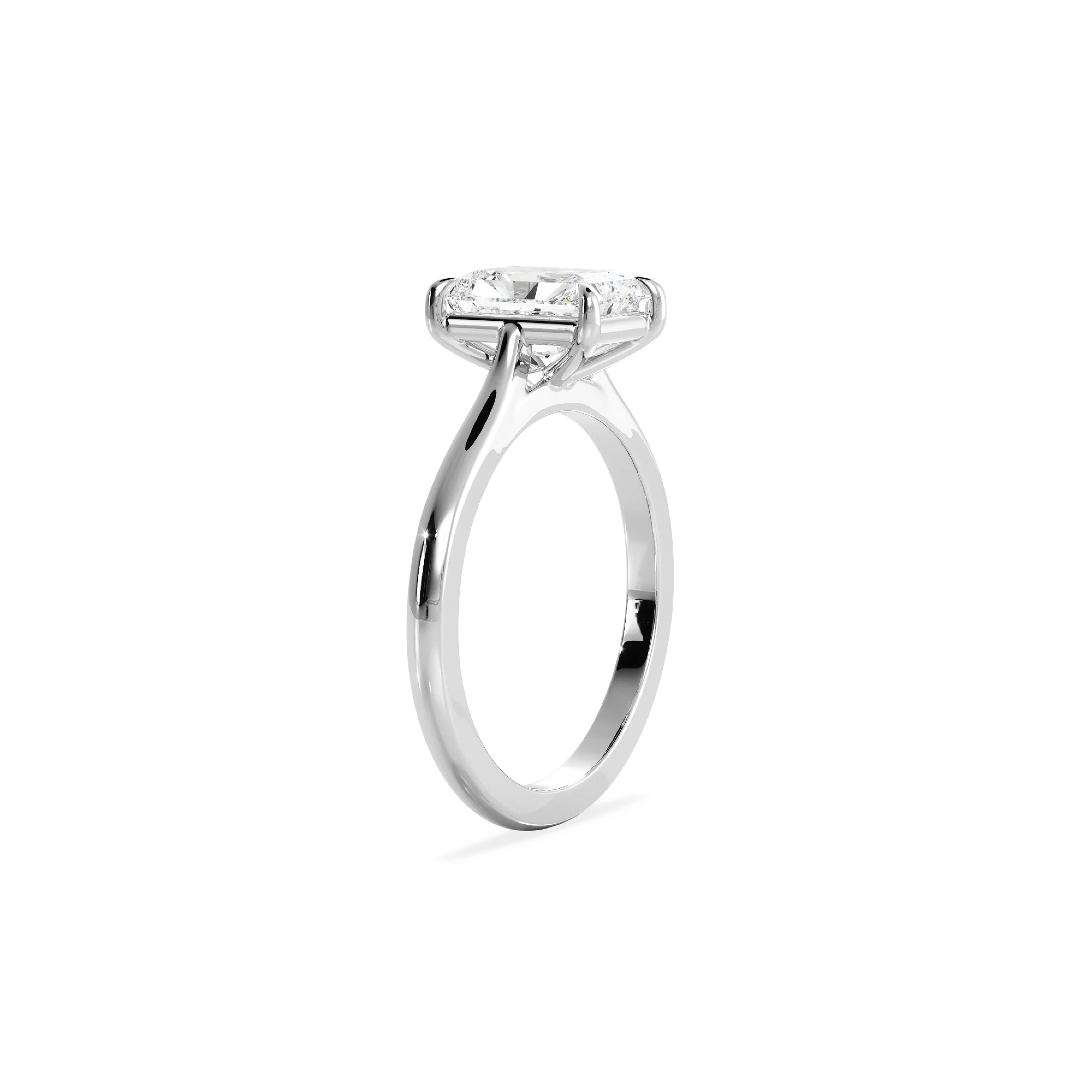 Radiant solitaire with elevated shoulders silver